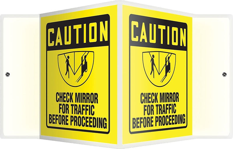 Accuform Check Mirror For Traffic Before Proceeding Projection Sign, Black/Yellow, 6"H x 5"W (PSP134)