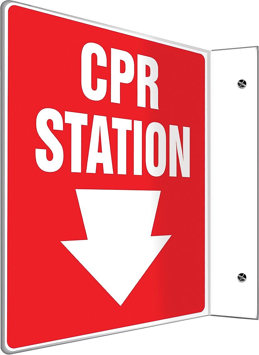 Accuform CPR Station Projection Sign, White/Red, 8"H x 8"W (PSP711)