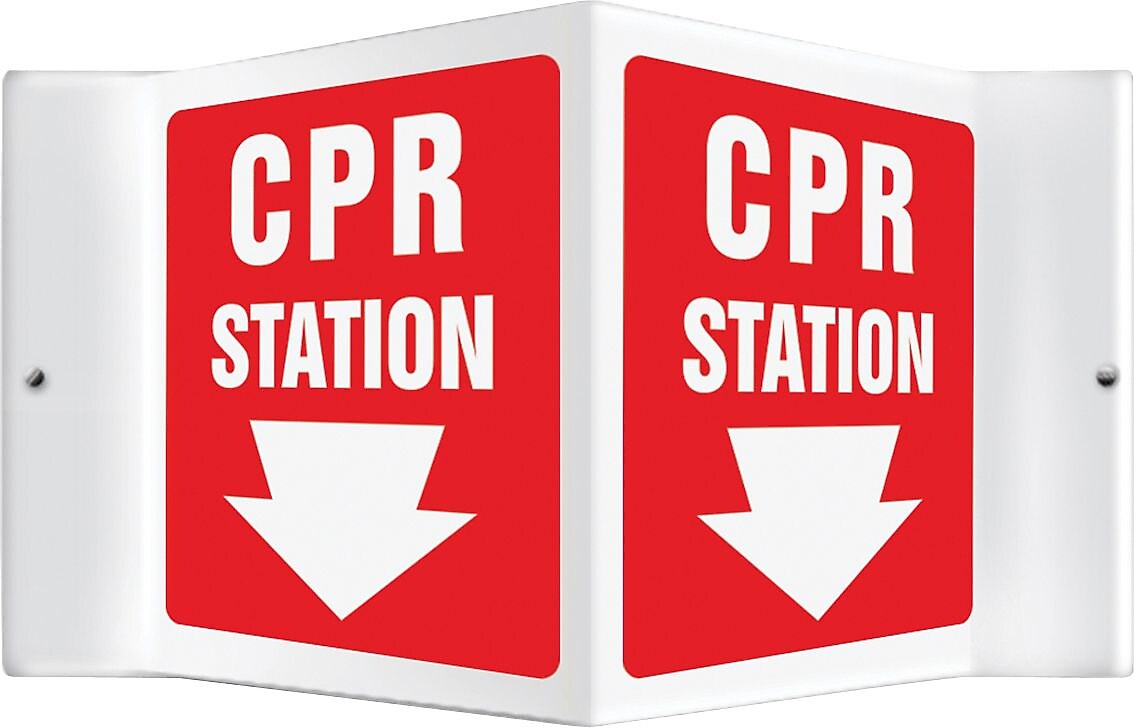 Accuform Signs® CPR Station Projection Sign, White/Red, 6"H x 5"W, 1/Pack