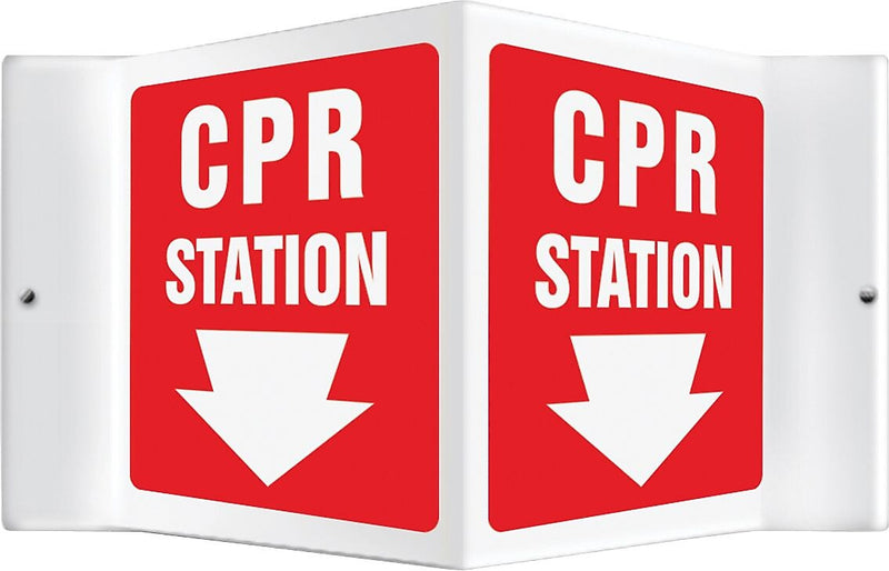 Accuform Signs® CPR Station Projection Sign, White/Red, 6"H x 5"W, 1/Pack