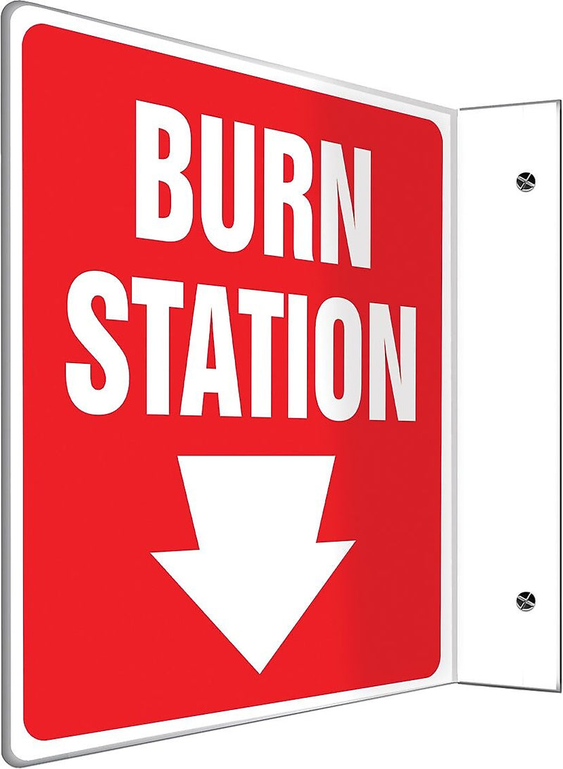 Accuform Burn Station Projection Sign, White/Red, 8"H x 8"W (PSP700)