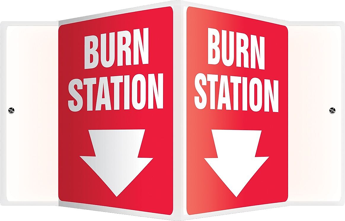 Accuform Burn Station Projection Sign, White/Red, 6"H x 5"W (PSP602)