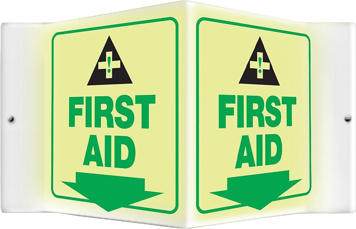 Accuform First Aid Projection Sign, Green/Black/Yellow, 6"H x 5"W (PSP865)