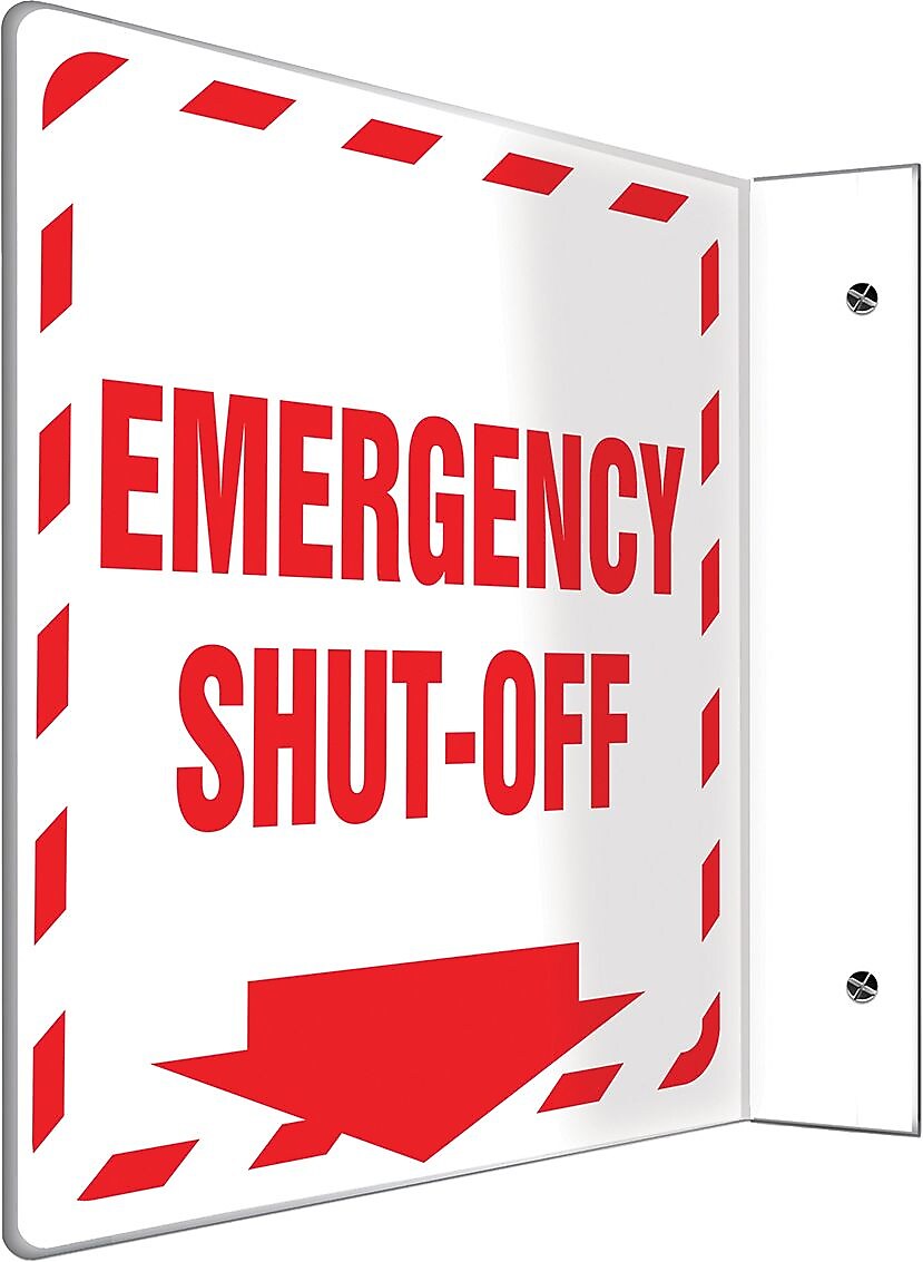 Accuform Emergency Shut-Off Projection Sign, Red/White, 8"H x 8"W (PSP428)
