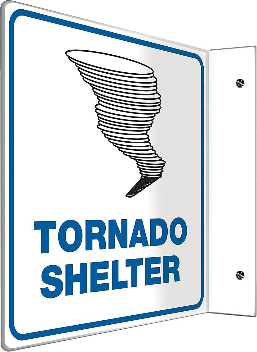 Accuform Tornado Shelter Projection Sign, Black/Blue/White, 8"H x 8"W (PSP257)
