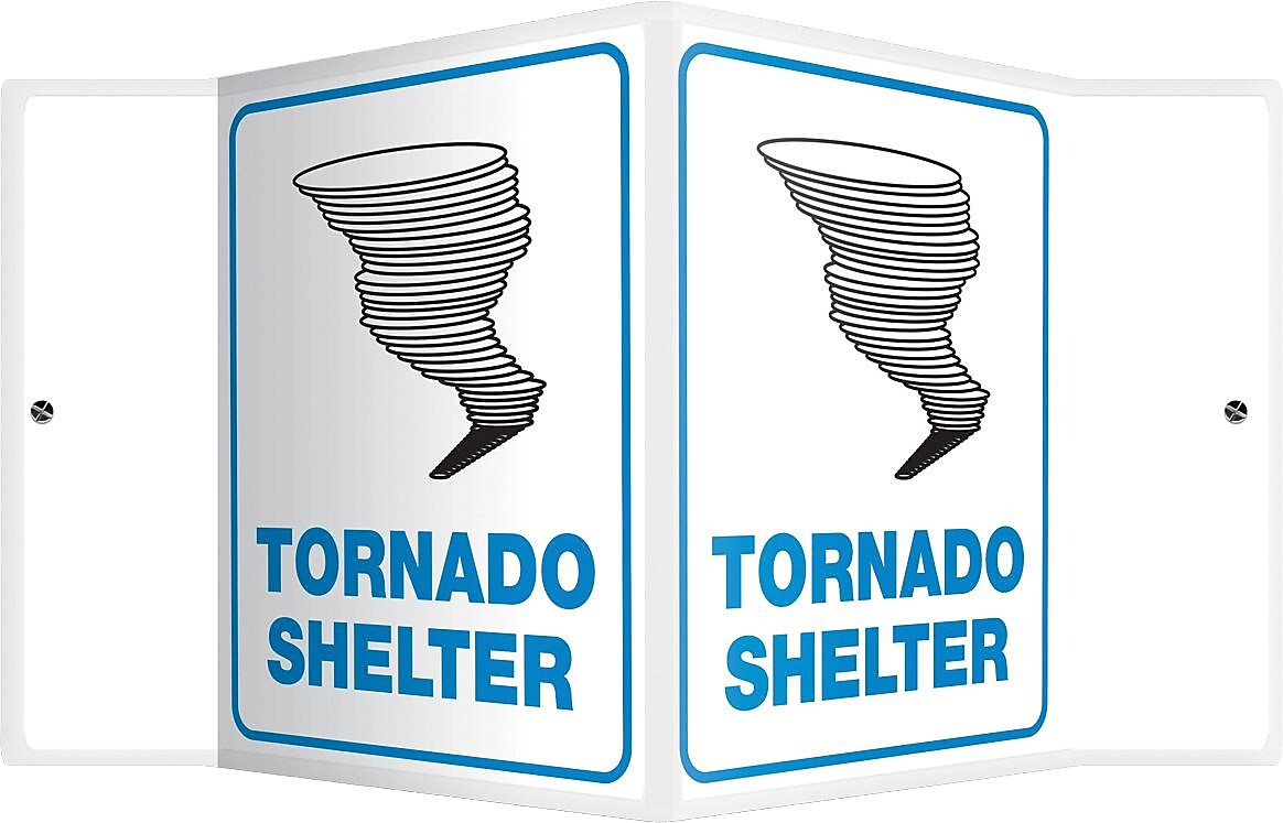 Accuform Signs® Tornado Shelter Projection Sign, Black/Blue/White, 6"H x 5"W, 1/Pack (PSP146)