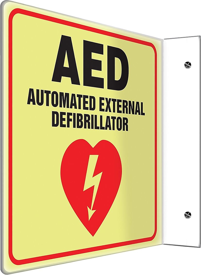 Accuform Automated External Defibrillator Projection Sign, Black/Red/White, 8"H x 8"W (PSP972)