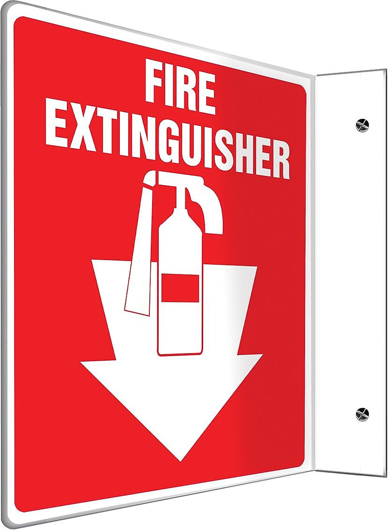 Accuform Fire Extinguisher Projection Sign, White/Red, 8"H x 8"W (PSP707)