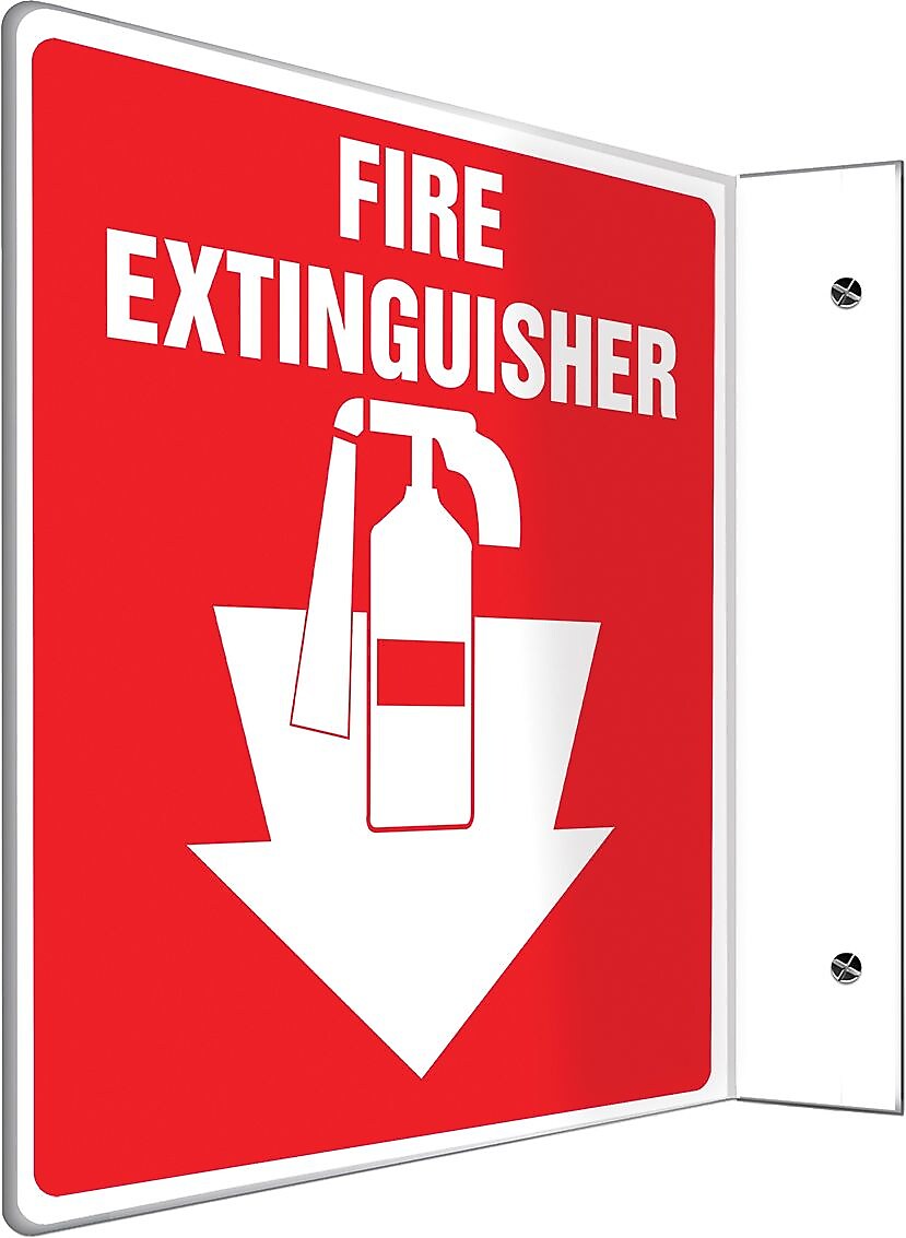 Accuform Fire Extinguisher Projection Sign, White/Red, 8"H x 8"W (PSP707)