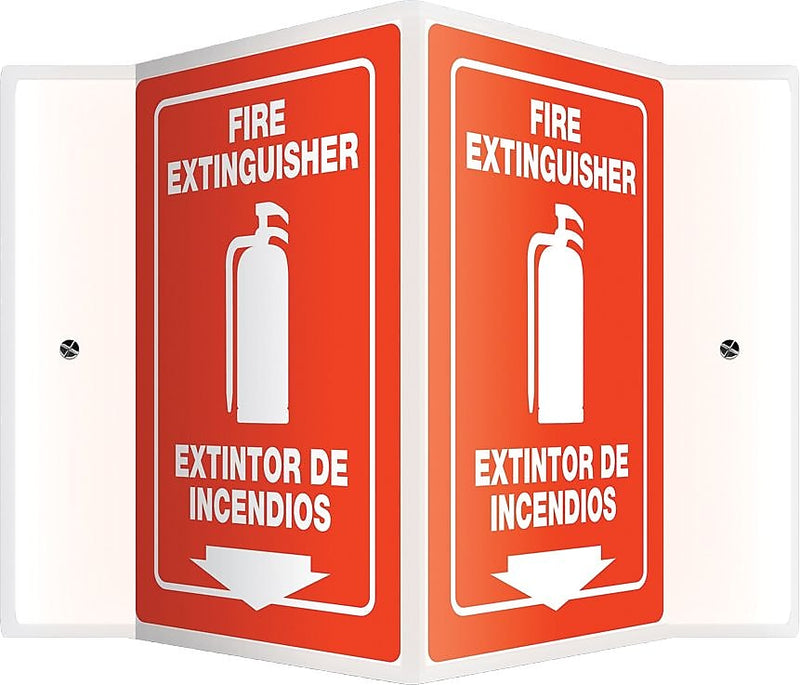 Accuform Fire Extinguisher/Extintor De Incendios Projection Sign, White/Red, 12"H x 9"W (SBPSP391)