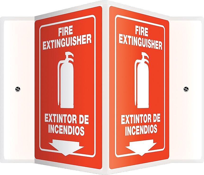 Accuform Fire Extinguisher/Extintor De Incendios Projection Sign, White/Red, 12"H x 9"W (SBPSP391)