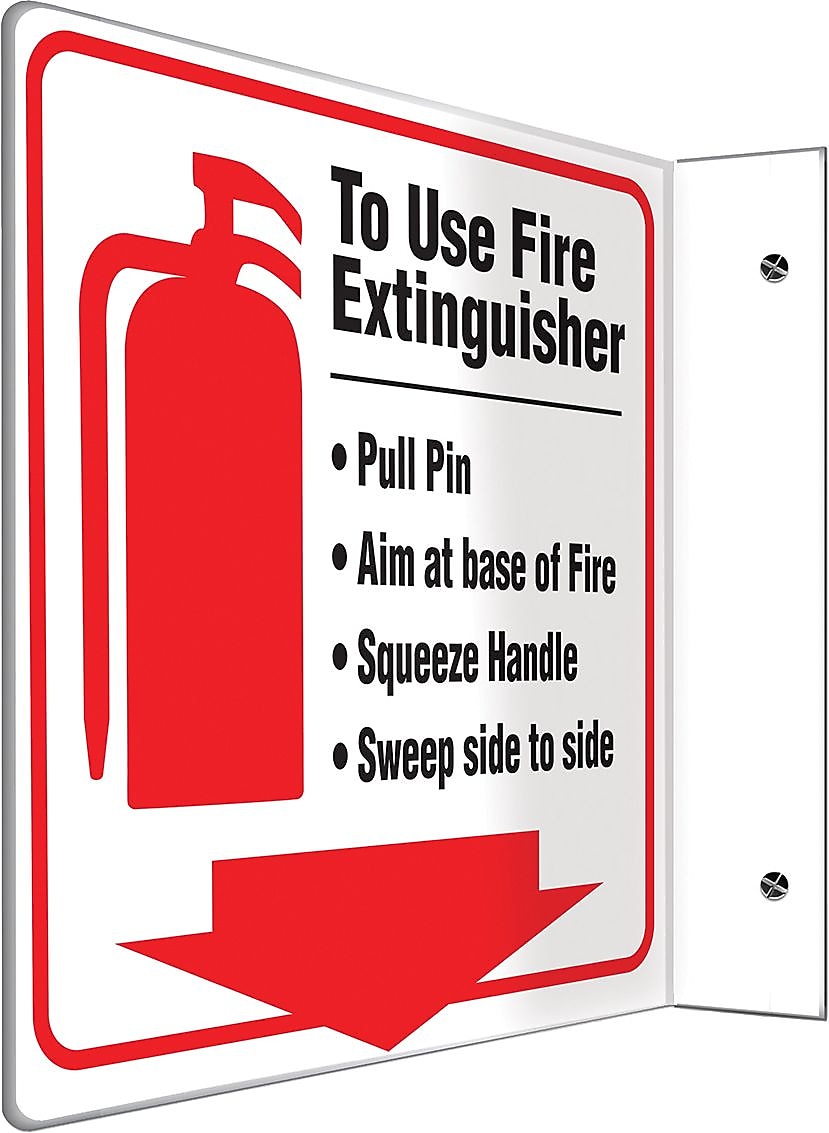 Accuform To Use Fire Extinguisher Projection Sign, Red/Black/White, 8"H x 8"W (PSP726)