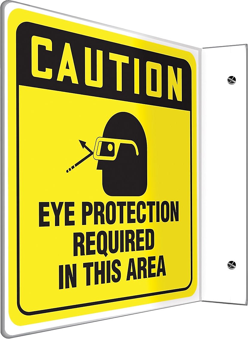 Accuform Eye Protection Required In This Area Projection Sign, Black/Yellow, 8"H x 8"W (PSP471)