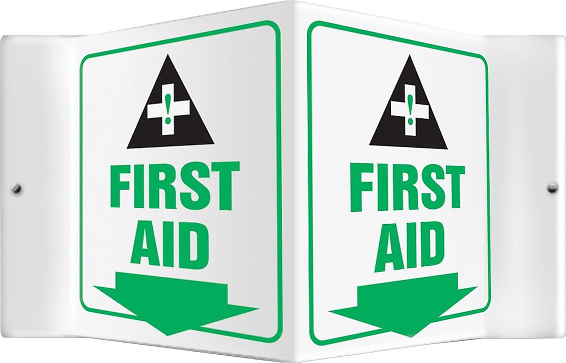 Accuform First Aid Projection Sign, Green/Black/White, 6"H x 5"W (PSP605)
