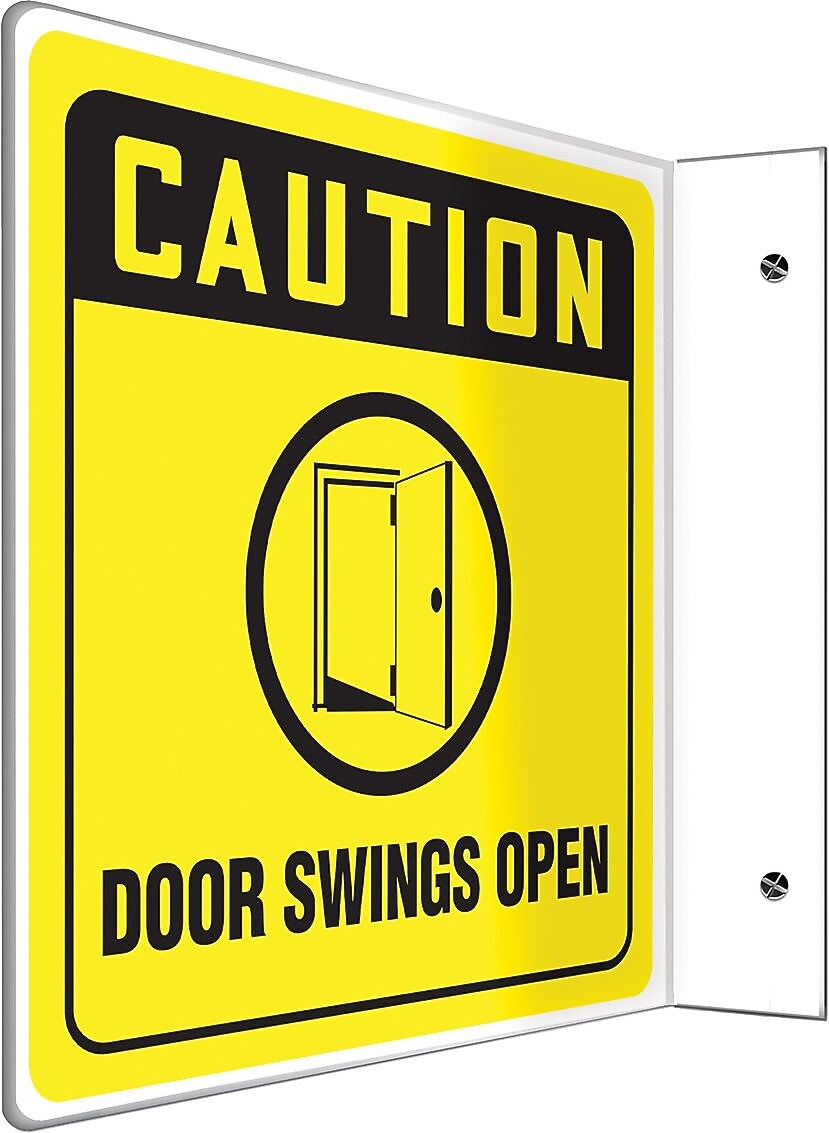 Accuform Door Swings Open Projection Sign, Black/Yellow, 8"H x 8"W (PSP233)