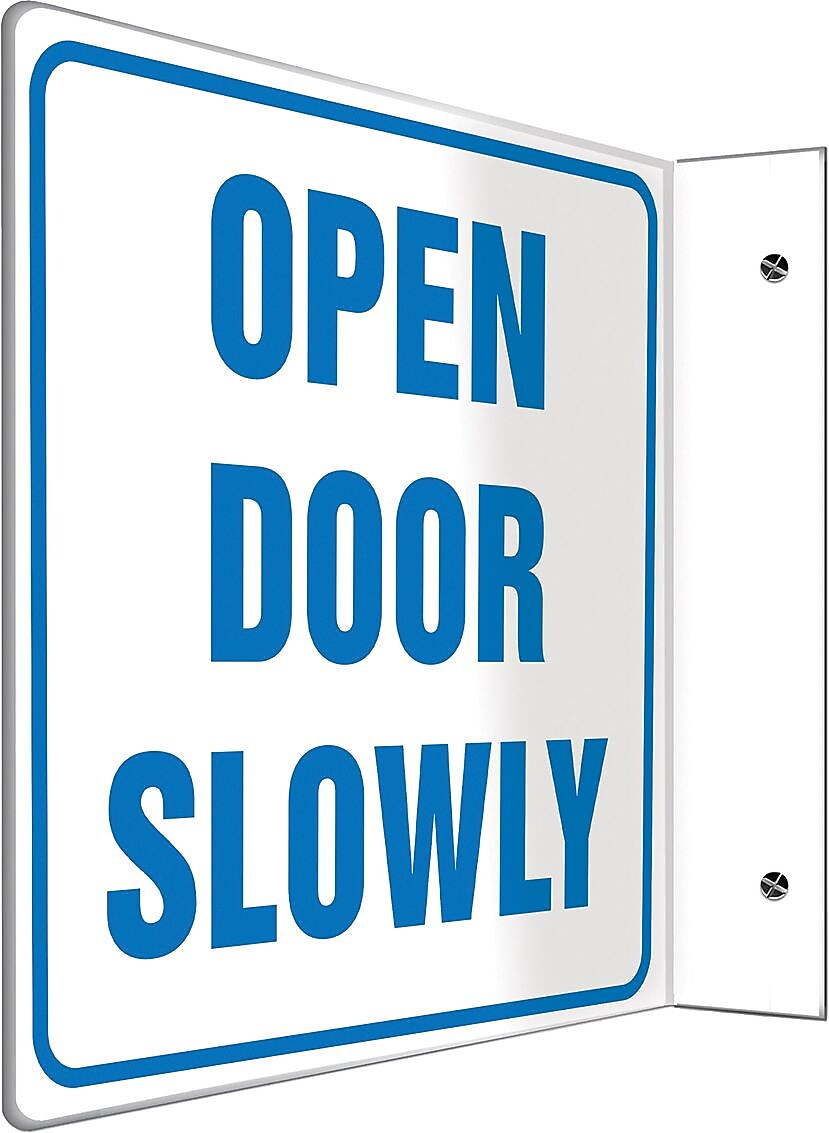 Accuform Open Door Slowly Projection Sign, Blue/White, 8"H x 8"W (PSP234)