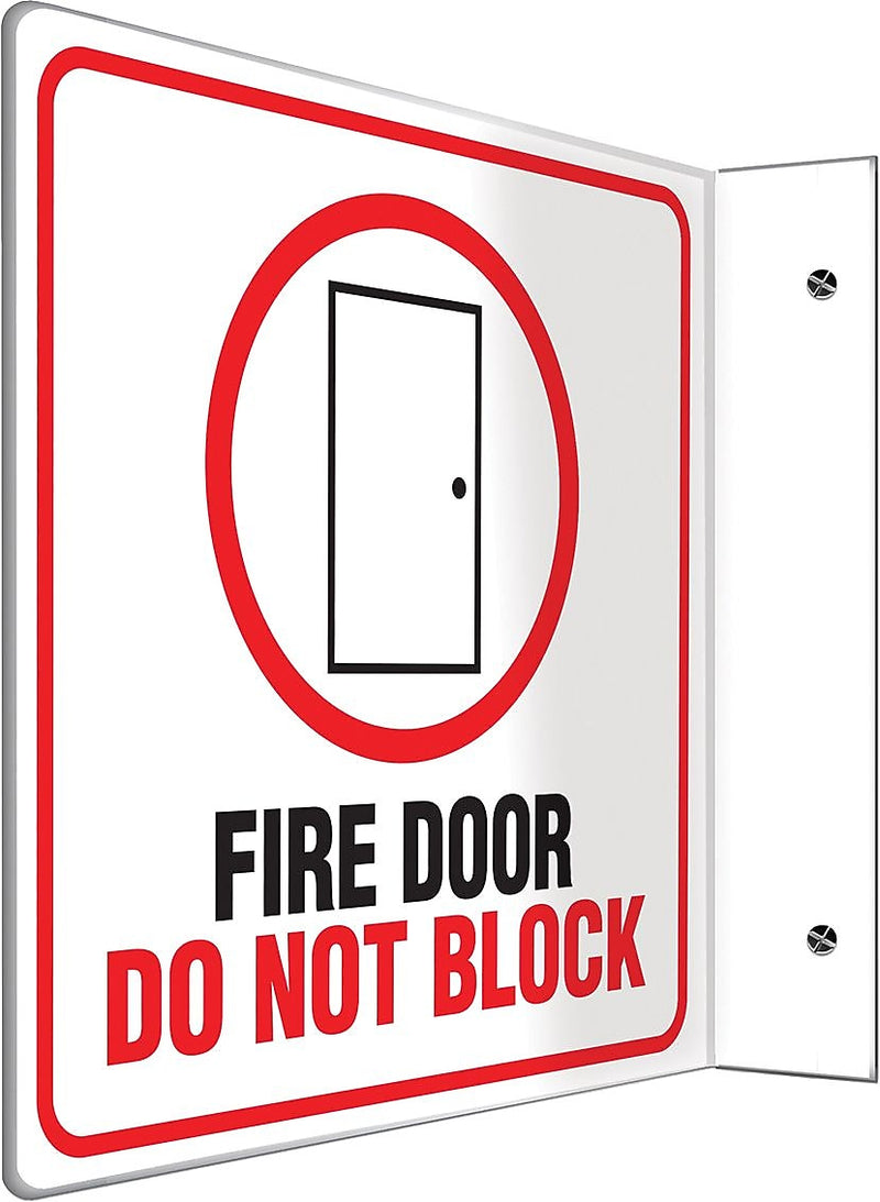 Accuform Fire Door Do Not Block Projection Sign, Red/Black/White, 8"H x 8"W (PSP243)