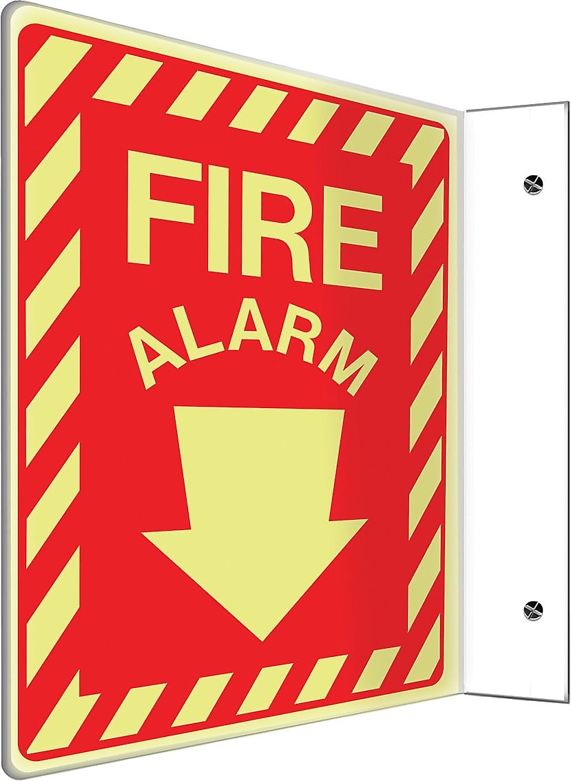 Accuform Signs® Fire Alarm Projection Sign, Yellow/Red, 12"H x 9"W, 1/Pack