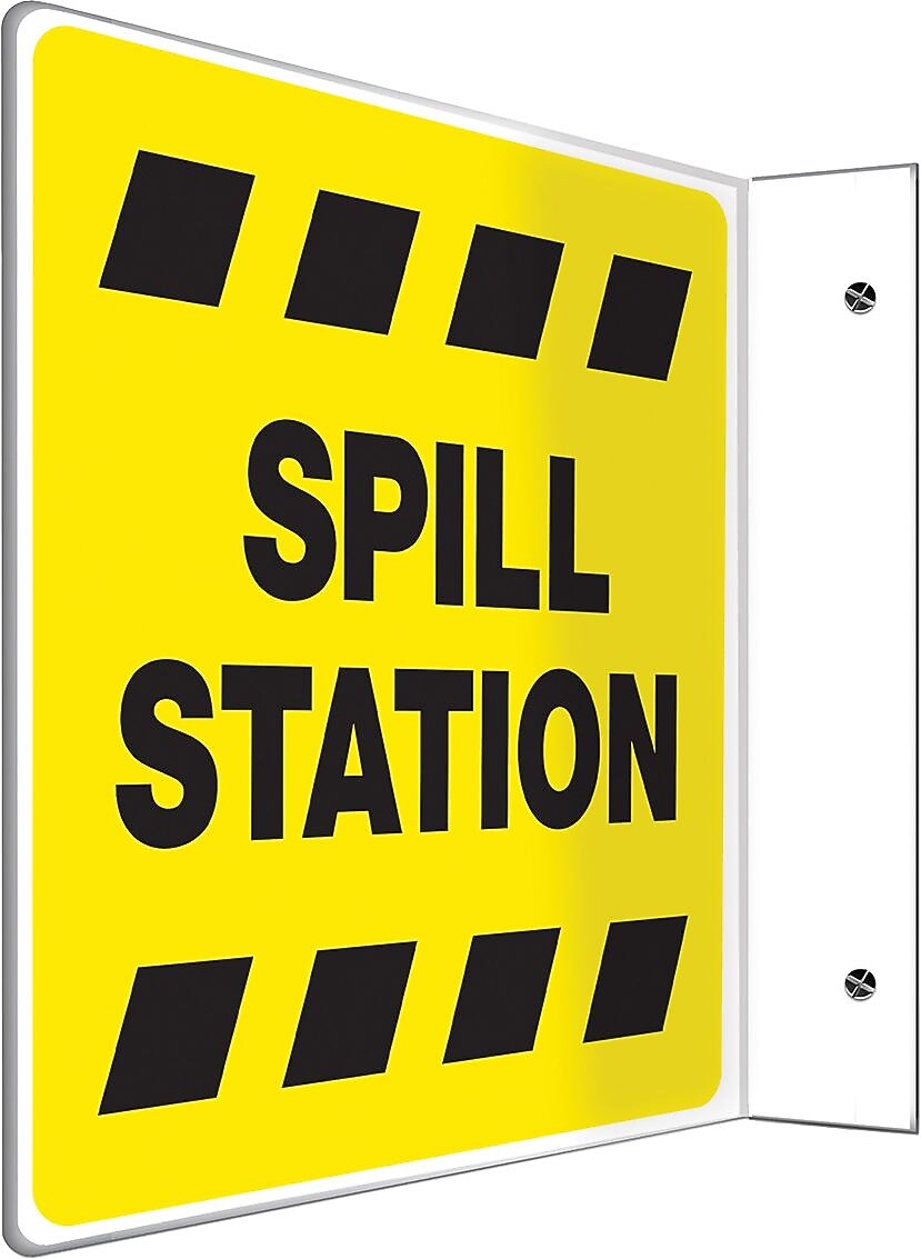 Accuform Signs® Spill Station Projection Sign, Black/Yellow, 8"H x 12"W, 1/Pack (PSP220)