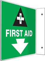 Accuform First Aid Projection Sign, 8"H x 8"W, White/Black/Green (PSP712)