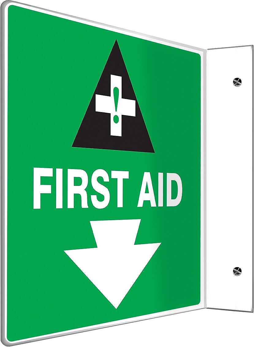 Accuform First Aid Projection Sign, 8"H x 8"W, White/Black/Green (PSP712)