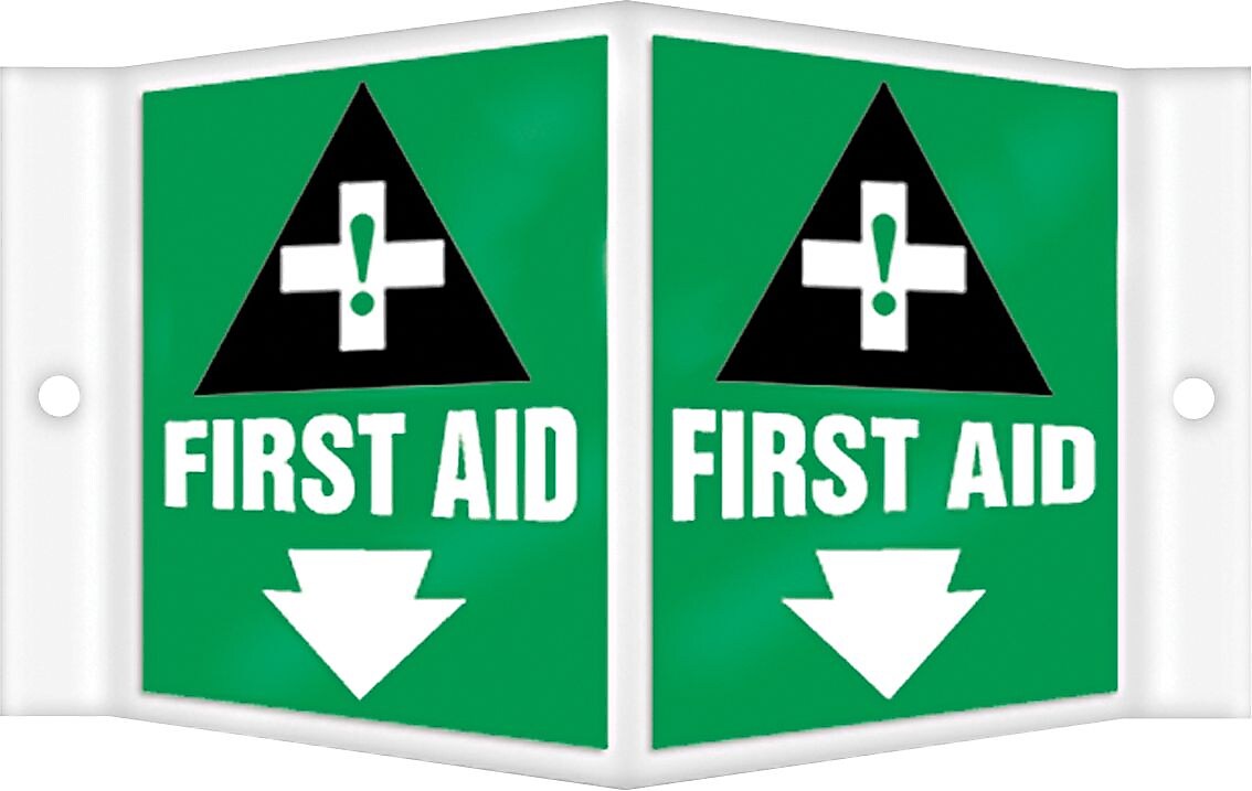 Accuform First Aid Projection Sign, 6"H x 5"W, White/Black/Green (PSP636)