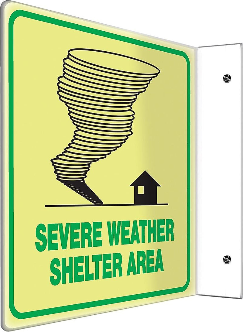 Accuform Severe Weather Shelter Area Projection Sign, Black/Green, 8"H x 8"W (PSP463)