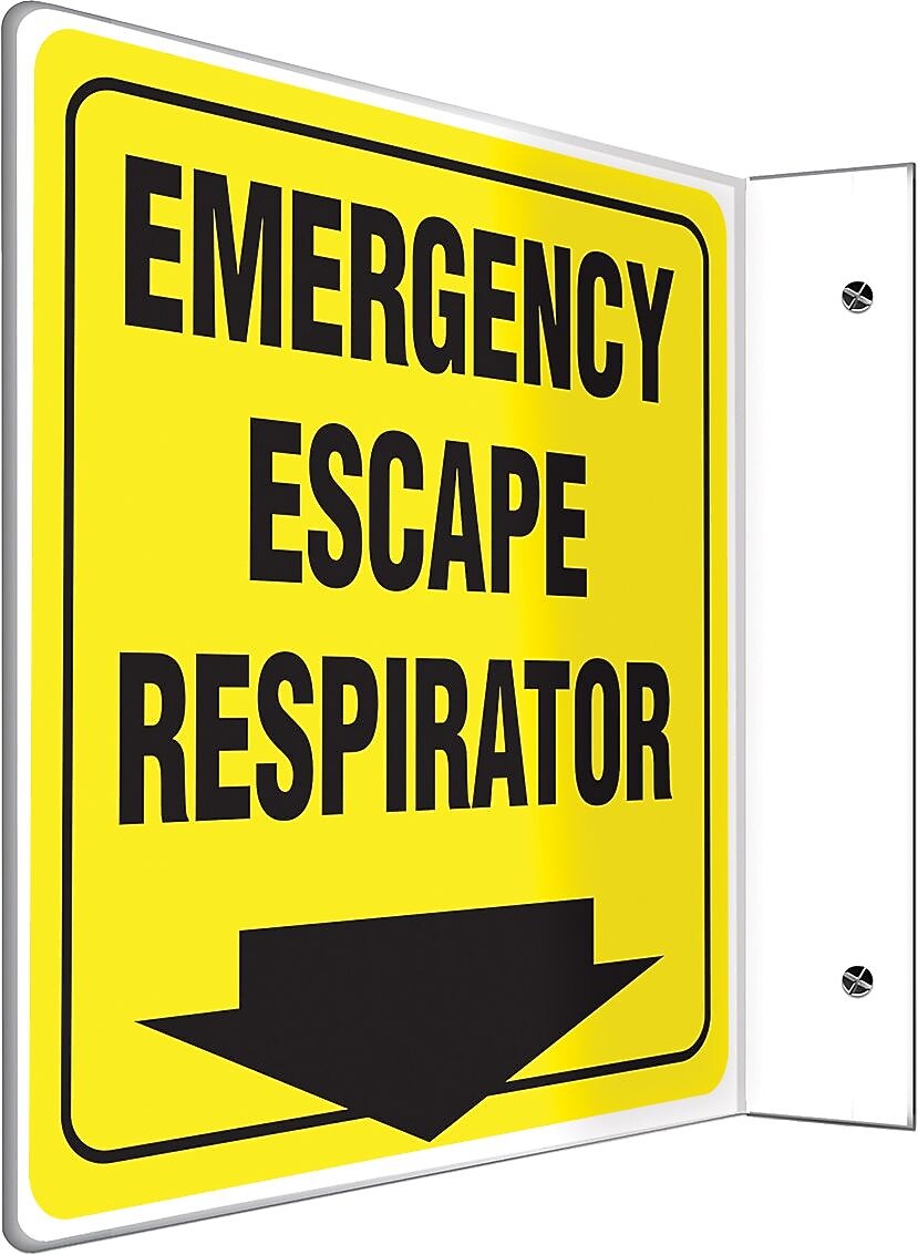 Accuform Emergency Escape Respirator Projection Sign, Black/Yellow, 8"H x 8"W (PSP478)