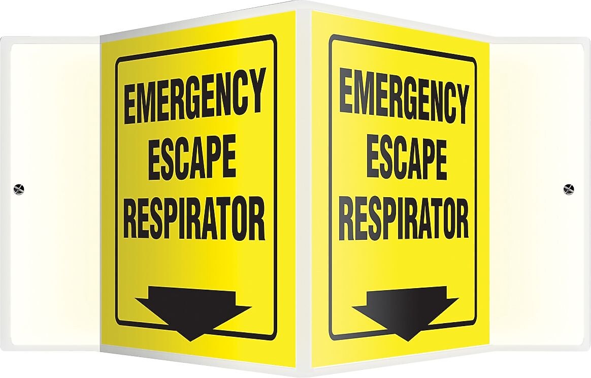 Accuform Emergency Escape Respirator Projection Sign, Black/Yellow, 6"H x 5"W (PSP367)
