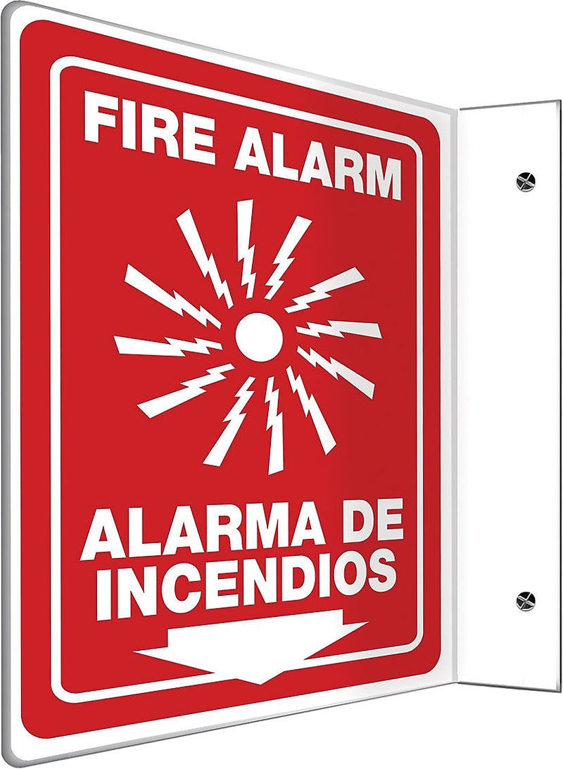 Accuform Fire Alarm/Alarma De Incendios Projection Sign, White/Red, 12"H x 9"W (SBPSP440)