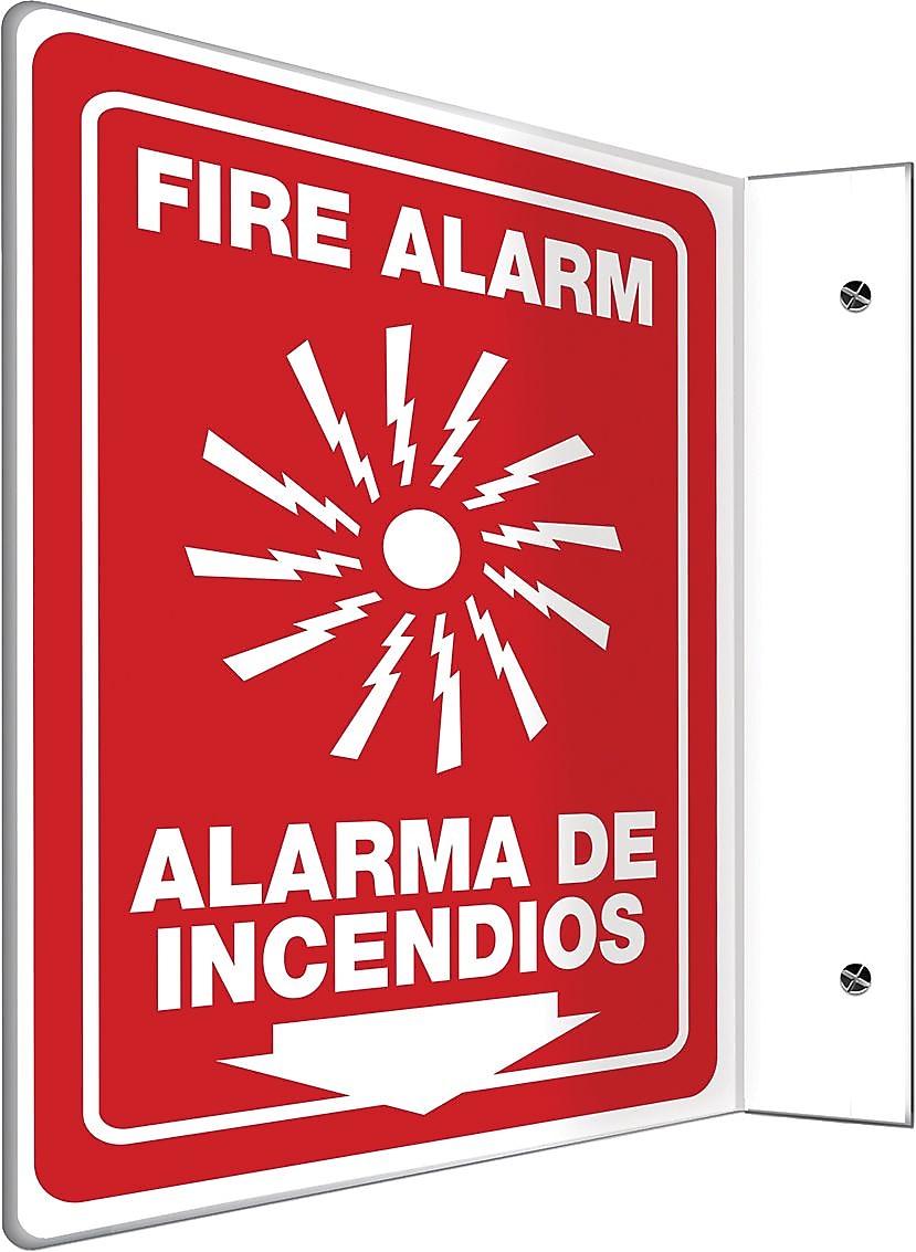 Accuform Fire Alarm/Alarma De Incendios Projection Sign, White/Red, 12"H x 9"W (SBPSP440)