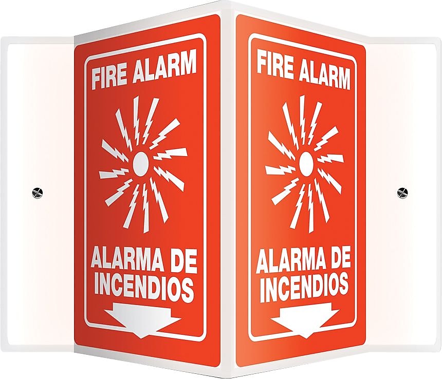 Accuform Fire Alarm Projection Sign, White/Red, 12"H x 9"W (SBPSP383) (SBPSP383)