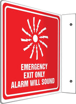 Accuform Emergency Exit Only Alarm Will Sound Projection Sign, White/Red, 8"H x 8"W (PSP232)