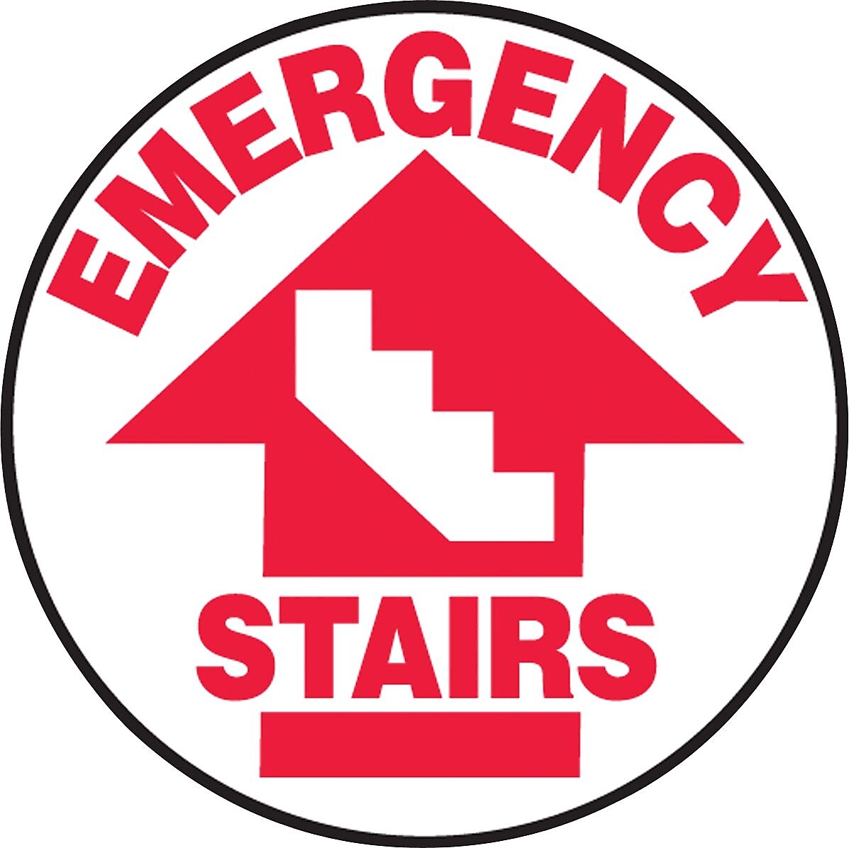 Accuform Slip-Gard EMERGENCY STAIRS Round Floor Sign, Red/White, 17"Dia. (MFS703)