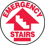 Accuform Slip-Gard EMERGENCY STAIRS Round Floor Sign, Red/White, 17"Dia. (MFS703)