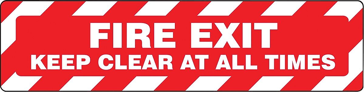 Accuform Slip-Gard FIRE EXIT KEEP CLEAR AT ALL TIMES Border Floor Sign, White/Red, 6" x 24" (PSR271)