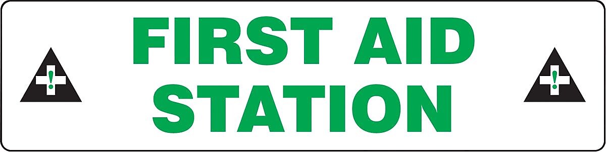 Accuform Slip-Gard FIRST AID STATION Border Floor Sign, Green/White, 6"H x 24"W (PSR269)