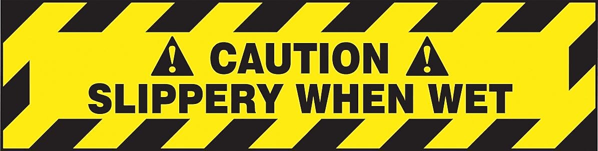 Accuform Signs® Slip-Gard™ CAUTION SLIPPERY WHEN WET Border Floor Sign, Black/Yellow, 6"H x 24"W