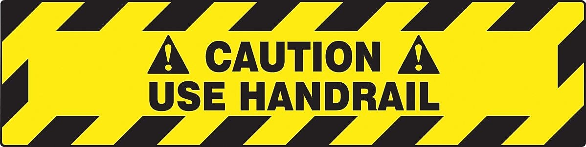 Accuform Signs® Slip-Gard™ CAUTION USE HANDRAIL Border Floor Sign, Black/Yellow, 6"H x 24"W, 1/Pack