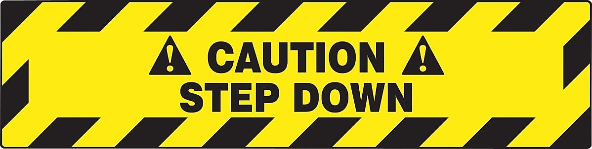 Accuform Signs® Slip-Gard™ CAUTION STEP DOWN Border Floor Sign, Black/Yellow, 6"H x 24"W, 1/Pack