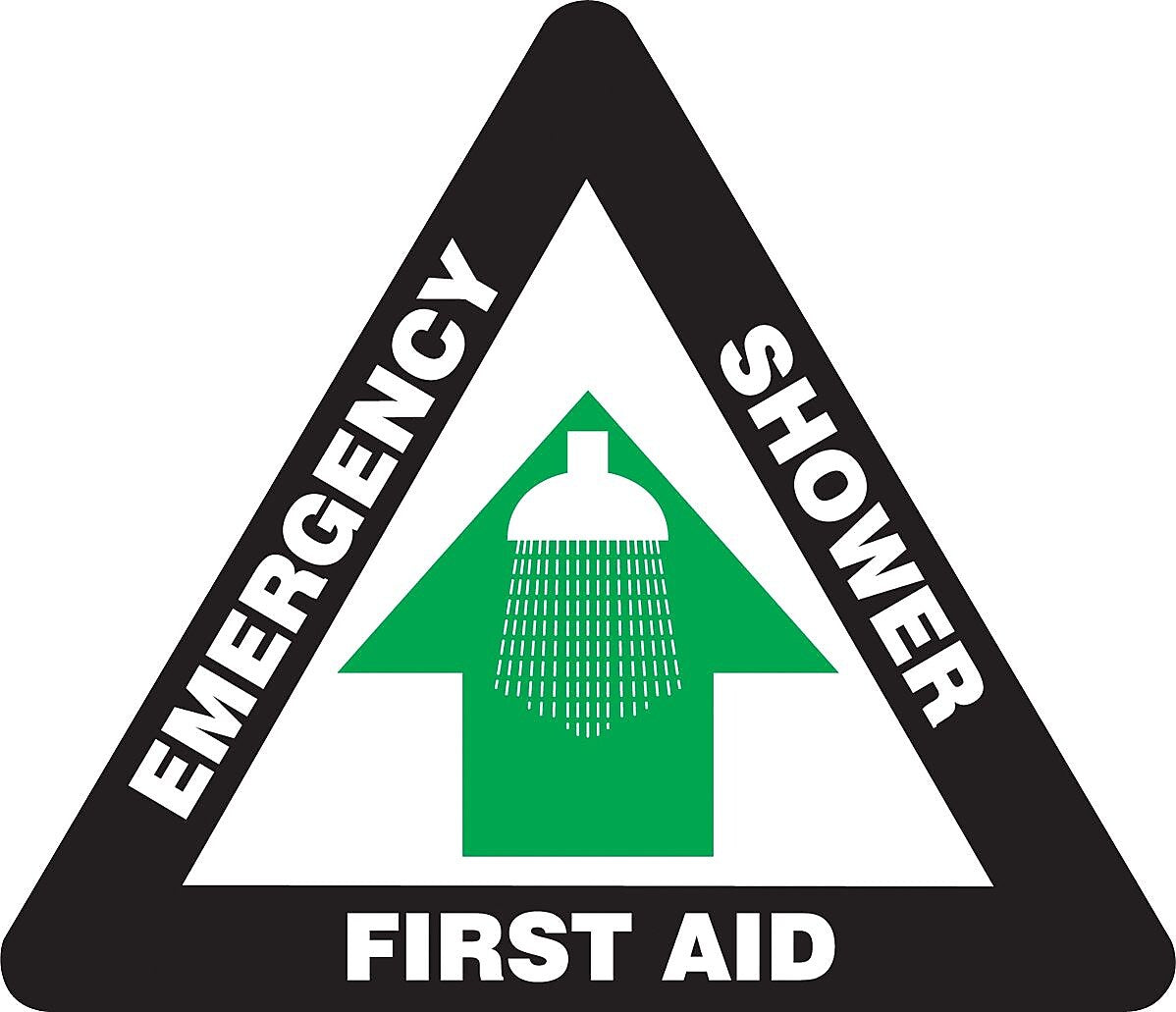 Accuform Slip-Gard EMERGENCY SHOWER FIRST AID Triangle Floor Sign, White/Green, 17"H x 17"W (PSR842)