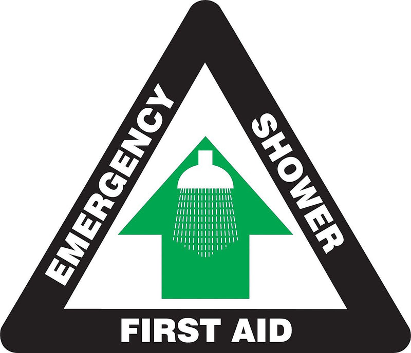 Accuform Slip-Gard EMERGENCY SHOWER FIRST AID Triangle Floor Sign, White/Green, 17"H x 17"W (PSR842)