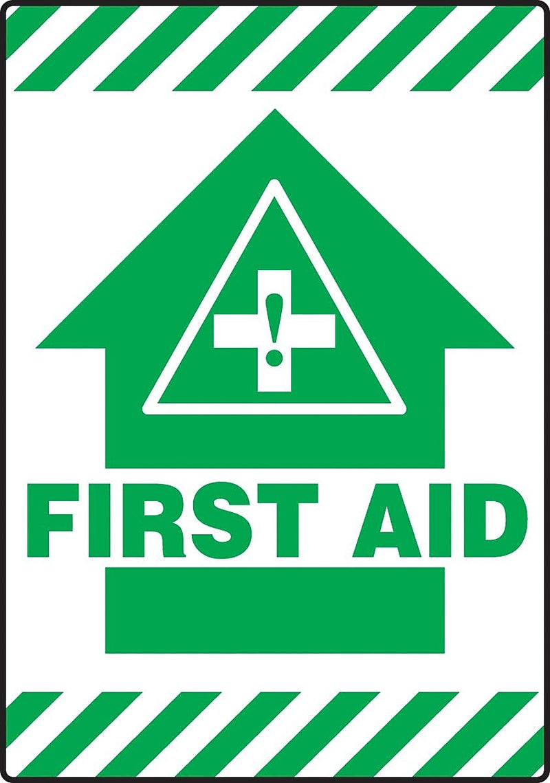 Accuform Slip-Gard FIRST AID Border Floor Sign, Green/White, 20"H x 14"W (PSR630)