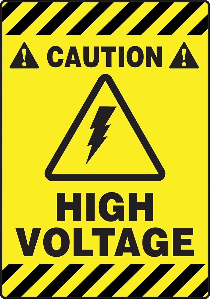 Accuform Slip-Gard CAUTION HIGH VOLTAGE Border Floor Sign, Black/Yellow, 20"H x 14"W (PSR642)