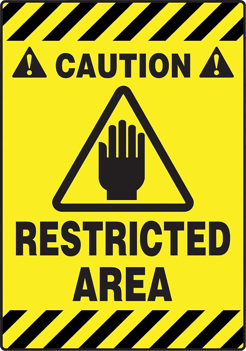 Accuform Signs® Slip-Gard™ CAUTION RESTRICTED AREA Border Floor Sign, Black/Yellow, 20"H x 14"W