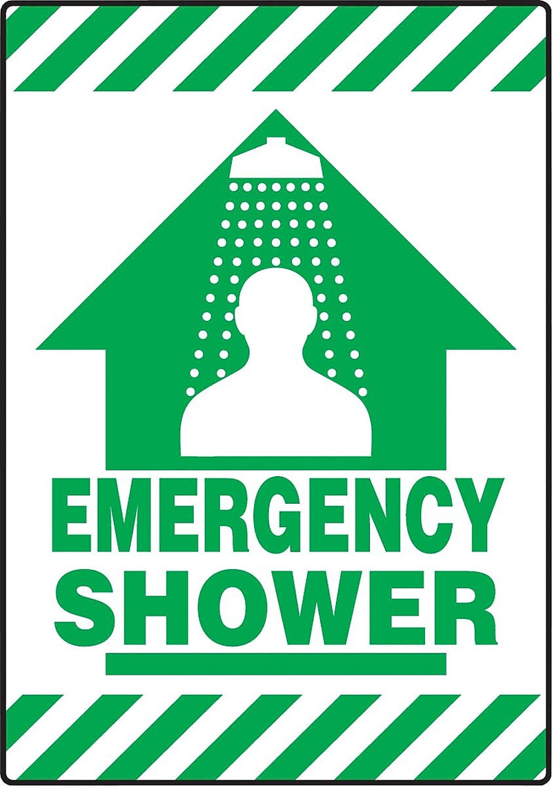 Accuform Slip-Gard EMERGENCY SHOWER Border Floor Sign, Green/White, 20"H x 14"W (PSR636)