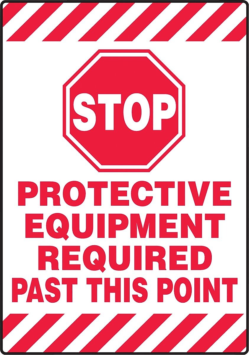 Accuform Slip-Gard STOP PROTECTIVE EQUIPMENT.. Border Floor Sign, Red/White, 20"H x 14"W (PSR684)