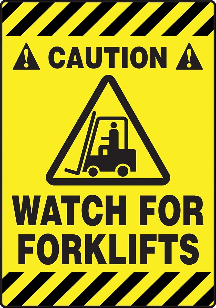 Accuform Slip-Gard CAUTION WATCH FOR FORKLIFTS Border Floor Sign, Black/Yellow, 20"H x 14"W (PSR620)