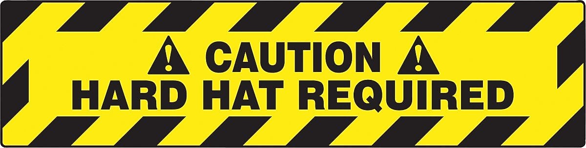 Accuform Slip-Gard CAUTION HARD HAT REQUIRED Border Floor Sign, Black/Yellow, 6"H x 24"W (PSR280)