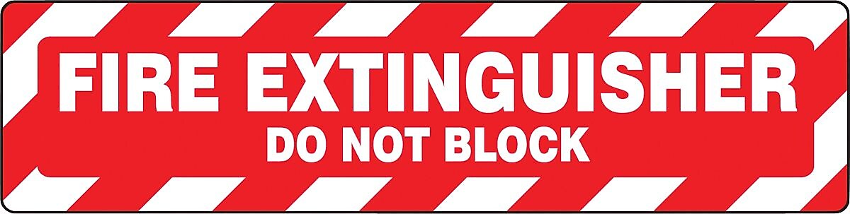 Accuform Slip-Gard FIRE EXTINGUISHER DO NOT BLOCK Border Floor Sign, White/Red, 6"H x 24"W (PSR273)